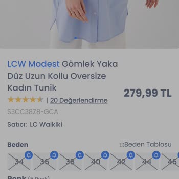 LCW Mobil Uygulama Tükenen Beden