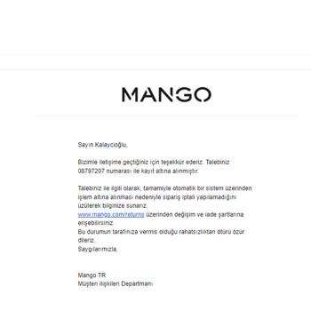 Mango Deprem Zamanı İade Süremi Uzattık Deyip Uzatmadılar