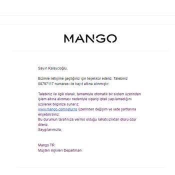 Mango Deprem Zamanı İade Süremi Uzattık Deyip Uzatmadılar