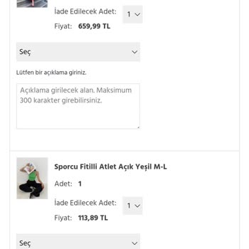 Erşan Giyim Ürünüm Eksik Konulmuş