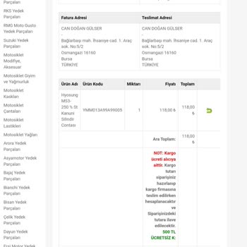 Motosikletparcalari.com.tr İade Kabul Etmiyor Kargo Ücreti Yansıtıyor