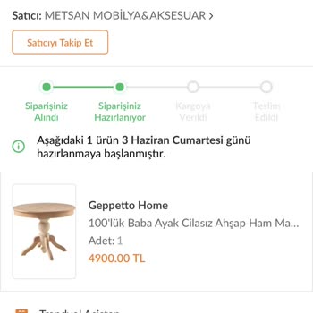 Metsan Aksesuar Masa & Sandalye Ürünüm Gönderilmedi Siparişim Hakkında Bilgi Verilmiyor