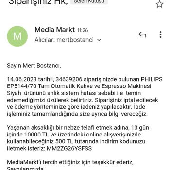 Media Markt Hatalı Sipariş İptali