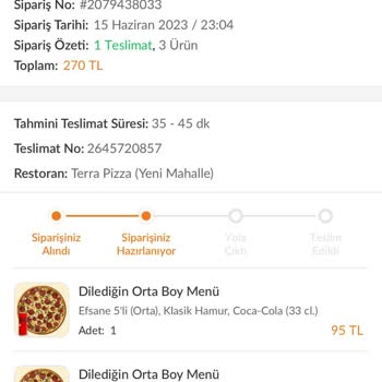 Terra Pizza Siparişim Çok Geç Geldi