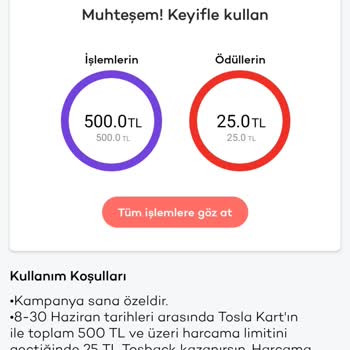 Tosla Karttaki Kampanyadan 25 TL Kazandım Ama Geri Alındı