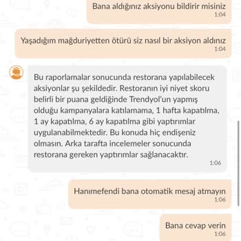 Enttäuschung über Trendyol Yemek und unzureichende Unterstützung des Kundendienstmitarbeiters