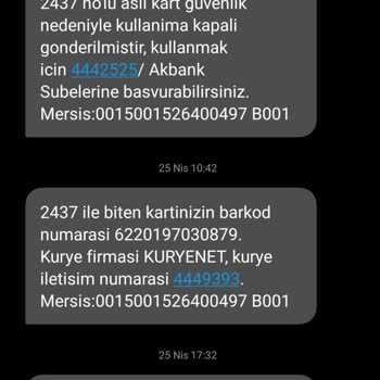 Akbank 19 Nisan Dan Beri Kartım Kurye Tarafından Hala Teslim Edilmedi