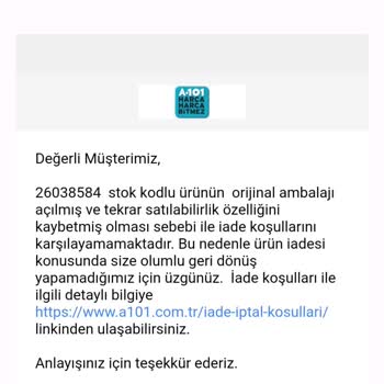 A101 Ürün İadesi Kabul Edilmedi