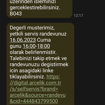 Arçelik Yetkili Servisin Randevuya Gelmemesi