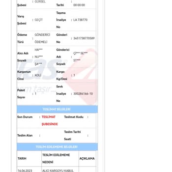 Aras Kargo Kargom Elime Geçmedi Alıcı Kabul Etmedi Yazıyor