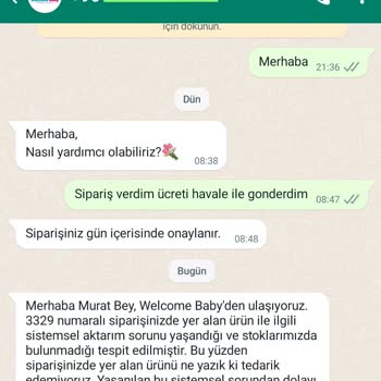 Welcome Baby (instagram: welcomebabytr) Ürünün Sattıkları Halde, Stokta Yok