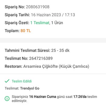 Trendyol Yemek Siparişini Teslim Edememe Sorunu.