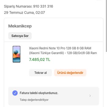 Xiaomi Yetkili Servis (Evofone) Note 10 Pro Teknik Servis Raporu Yanlış