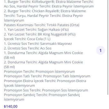 Burger King Eksik Menü Gönderimi