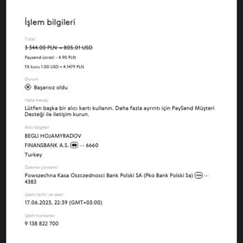 Paysend Para Hesaba Gelmedi