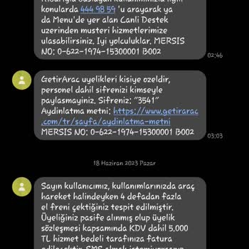 Getir Araç 5000 TL Ceza