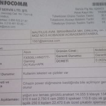 Asus Yetkili Servisi Yüksek Maliyet Çıkarıyor!