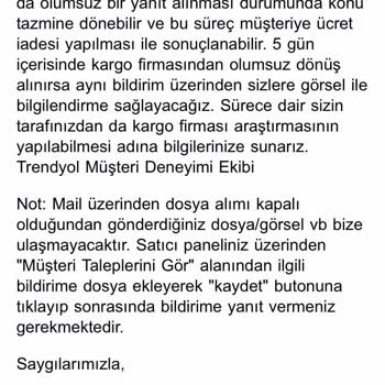 Trendyol Açıklama Yapılmadan İade Yapılması