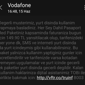Vodafone Yurt Dışı Kullanımı İçin Yanlış Faturalandırma