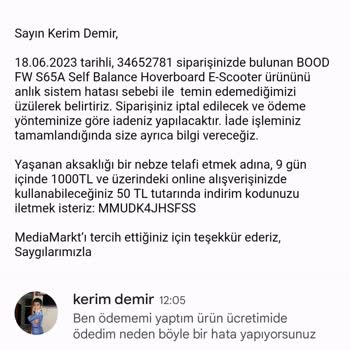 Media Markt Ürün Satışı Sonra İptal Etmeleri