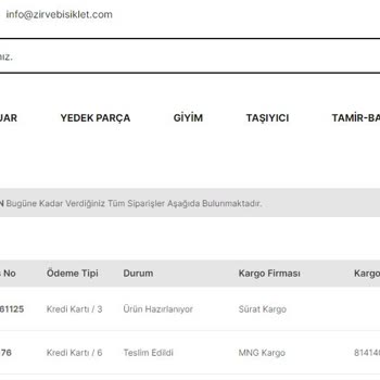 Zirve Bisiklet (Kayseri) 15 Gündür Gönderilmeyen Ürün.