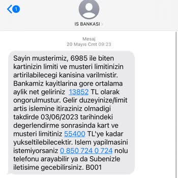 Türkiye İş Bankası Kredi Kartı Limit Arttırım Hk