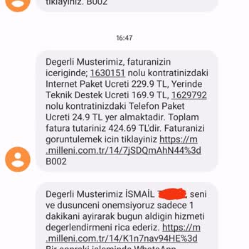 Millenicom Faturama "teknik Destek" Diye Yansıtılan Haksız Tutar
