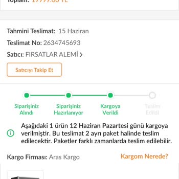 Trendyol'dan 2070660102 Sipariş No 3449259485070 Gön ECA Kombi