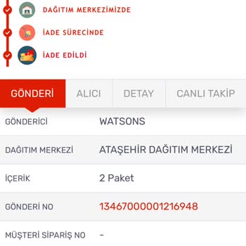 Watsons Teslim Edilmeyen Ürünler ve İade Ücreti Yapılamayan Ürünler