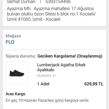 FLO Ayakkabı Onaylanmasına Rağmen Kargolanmayan Ürün