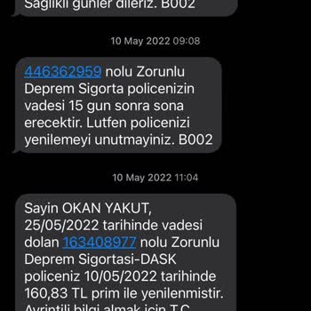 DASK Bilgim Dışında Kısmi İptal Edilmiş