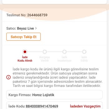 Trendyol-Beyaz Live-Horoz Lojistik Şüpheli Süreç