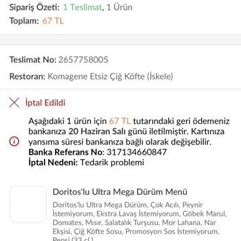 Trendyol Yemek Siparişini İptal Ediyor Göndermiyor