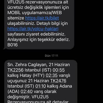 THY Uçuş Değişikliği Servis Mağduriyeti