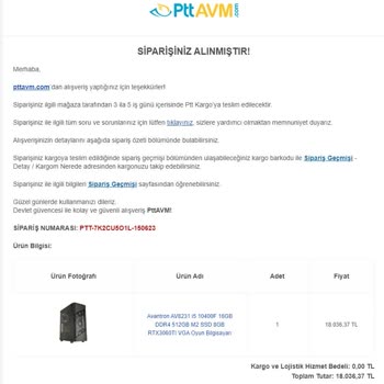 Epttavm'den Alınan PTT-7K2CU5O1L-150623 Siparişi Hala Kargoya Verilmedi