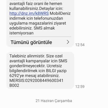 Denizbank SMS İptali Olmuyor.