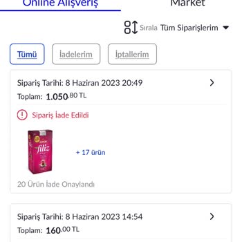 Hakmar Express Zam Gelen Ürünün İptal Edilmesi