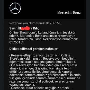 Mercedes Online Rezervasyonunda Para İadesi Problemi