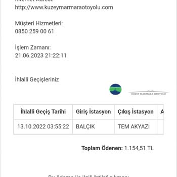 Kuzey Marmara Otoyolu Haksız Geçiş Cezası