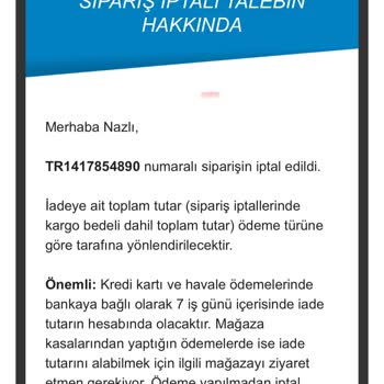 Decathlon Hemen İptal Etmiş Olduğum Siparişin Para İadesi Yapılmıyor