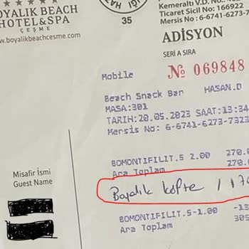 Boyalık Beach Hotel Adisyonlarda İmza Taklidi ve El Yazısı İle İlaveler