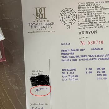 Boyalık Beach Hotel Adisyonlarda İmza Taklidi ve El Yazısı İle İlaveler