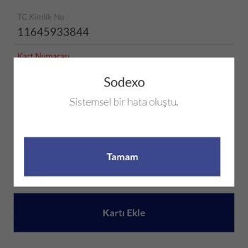 Sodexo Uygulaması Sistem Hatası Veriyor