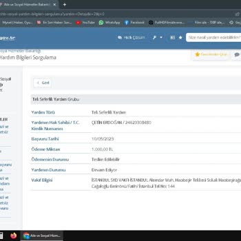 İstanbul Valiliği Tek Seferlik Yardım Ödenmemesi