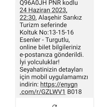 Alaşehir Sarıkız Turizm Enuygun.com Saatte Hata, Bilet Hatası