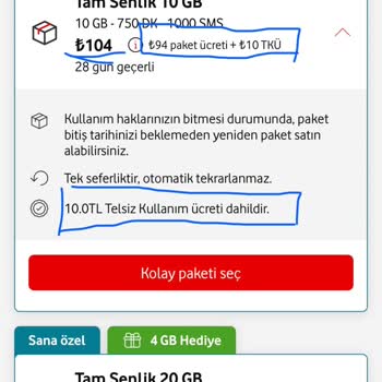 Vodafone Kolay Pakette Telsiz Kullanım Ücreti Parası Alındı Ama 10 TL Verilmedi