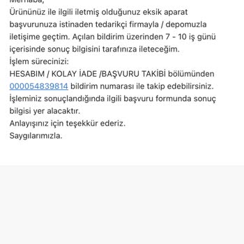 Hepsiburada Eksik Ürün Talebimi Sonuçlandırmamıştır.
