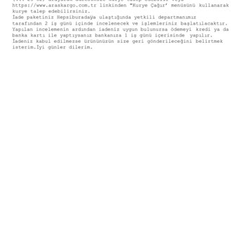 Hepsiburada Eksik Ürün Talebimi Sonuçlandırmamıştır.