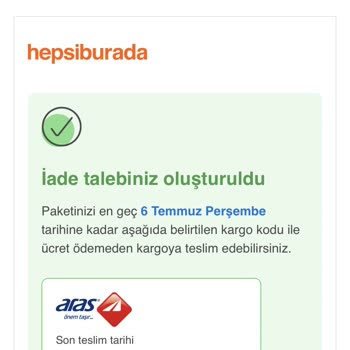 Hepsiburada Eksik Ürün Talebimi Sonuçlandırmamıştır.