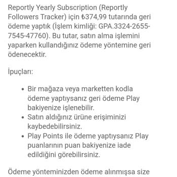 Google Play Abonelik İptal Geri İadesi